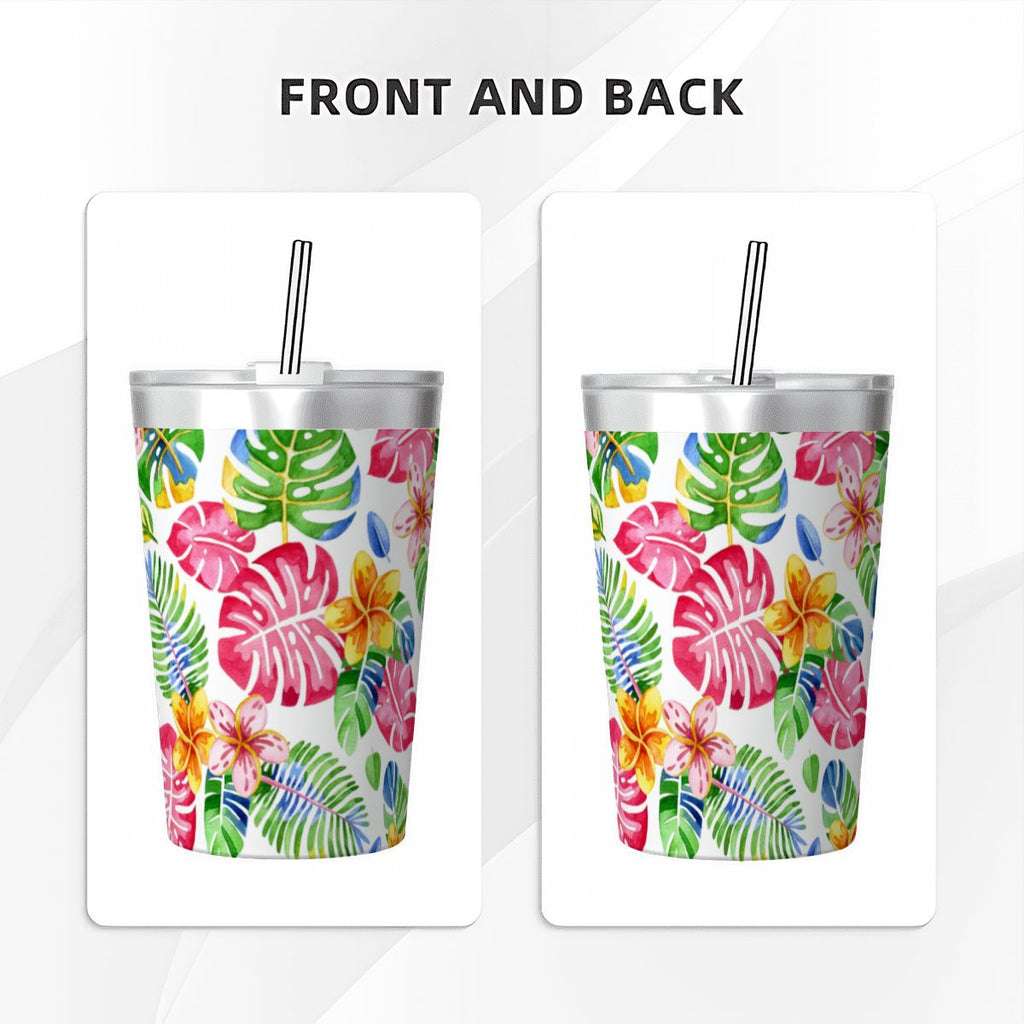 Bright Painted Tropical Small Stainless Steel Travel Mug Cup 12oz/350ml Small Travel Mug Plants Printed Offshore
