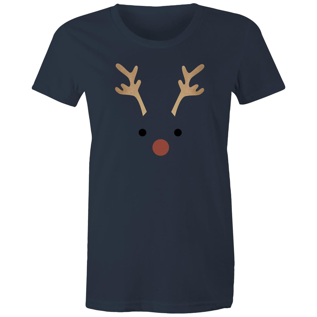 Red Nose Reindeer - Womens T-shirt Navy Womens Christmas T-shirt Christmas Printed In Australia