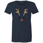 Red Nose Reindeer - Womens T-shirt Navy Womens Christmas T-shirt Christmas Printed In Australia
