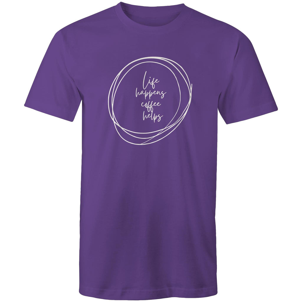 Life Happens, Coffee Helps - Mens T-Shirt Purple Mens T-shirt Coffee Printed In Australia