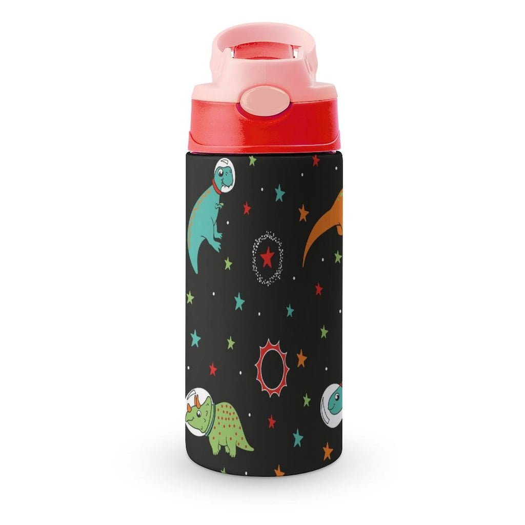 Astronaut Dinosaurs - Little Kids Water Bottle pink 350ml Little Kids Water Bottle animal Printed Offshore Space