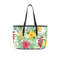 Tropical Flowers On White PU Leather Tote Bag Large One Size Leather Tote Bag-Large Plants Printed Offshore