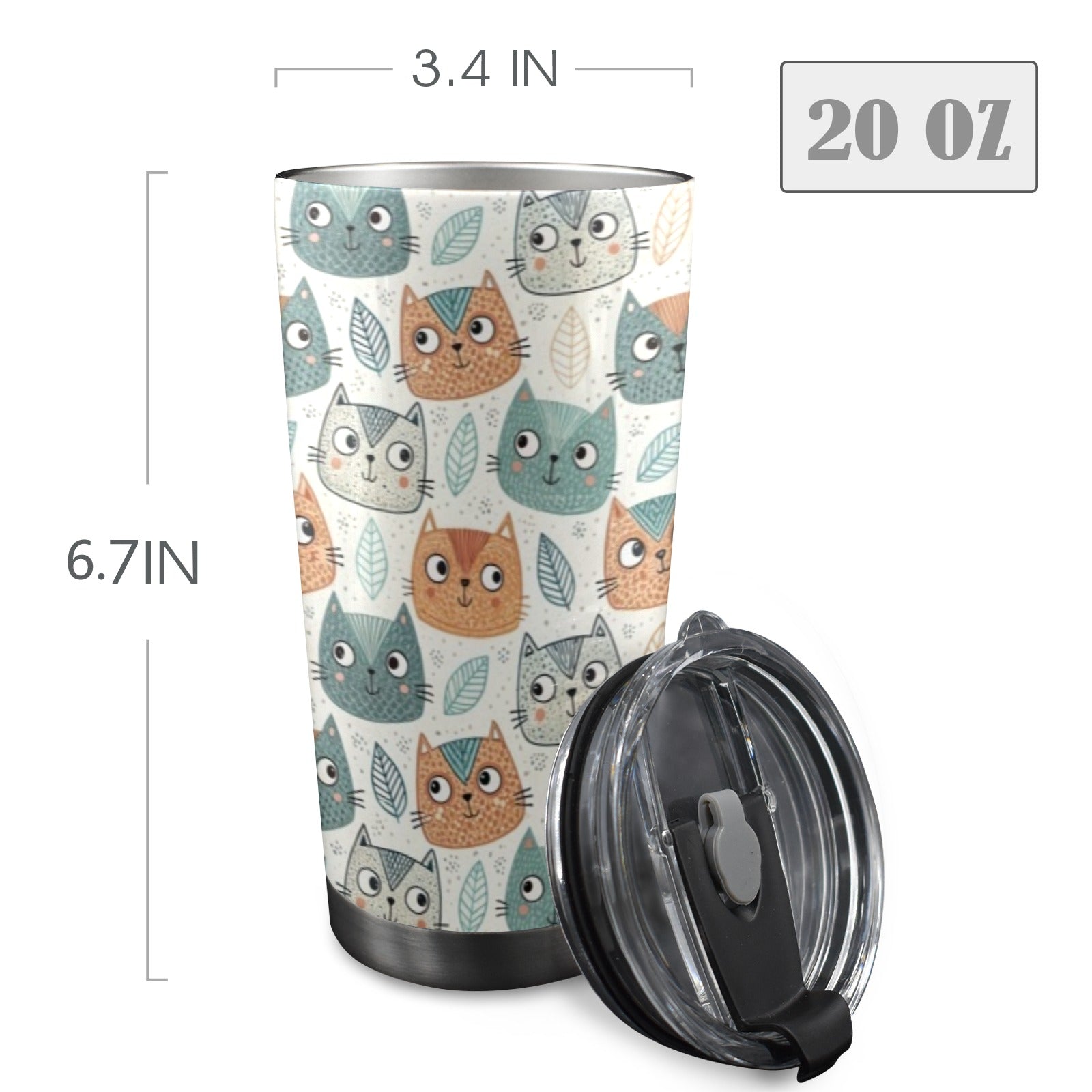 Cute Cat Faces - 20oz Mobile Tumbler with Lid (Black Lock) 20oz Travel Mug animal Printed Offshore