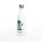 Alien Skateboard, Hello Humans - White 17oz Stainless Steel Water Bottle White Water Bottle Globally Fulfilled Sci Fi