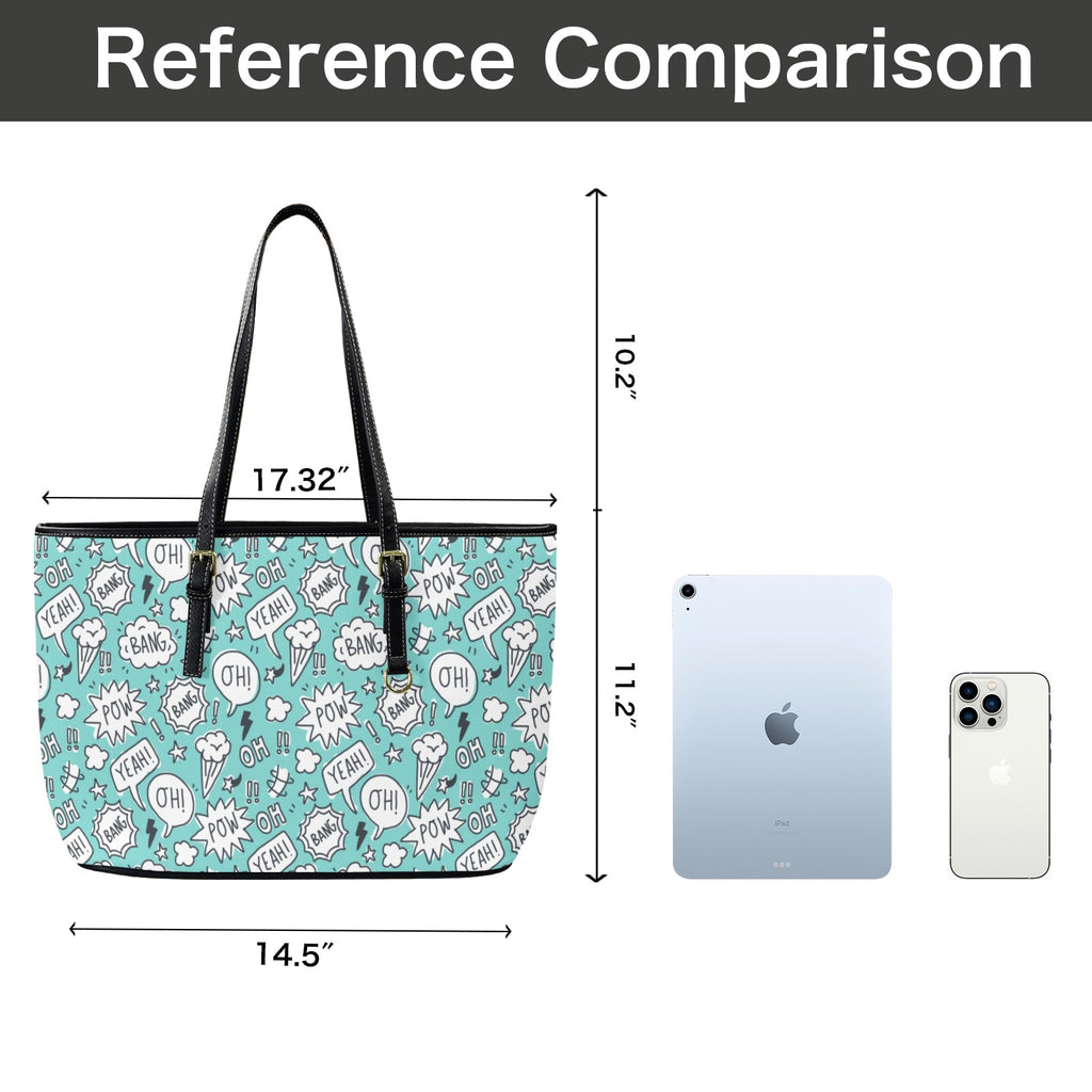 Comic Book Speech Bubbles - Leather Tote Bag-Large