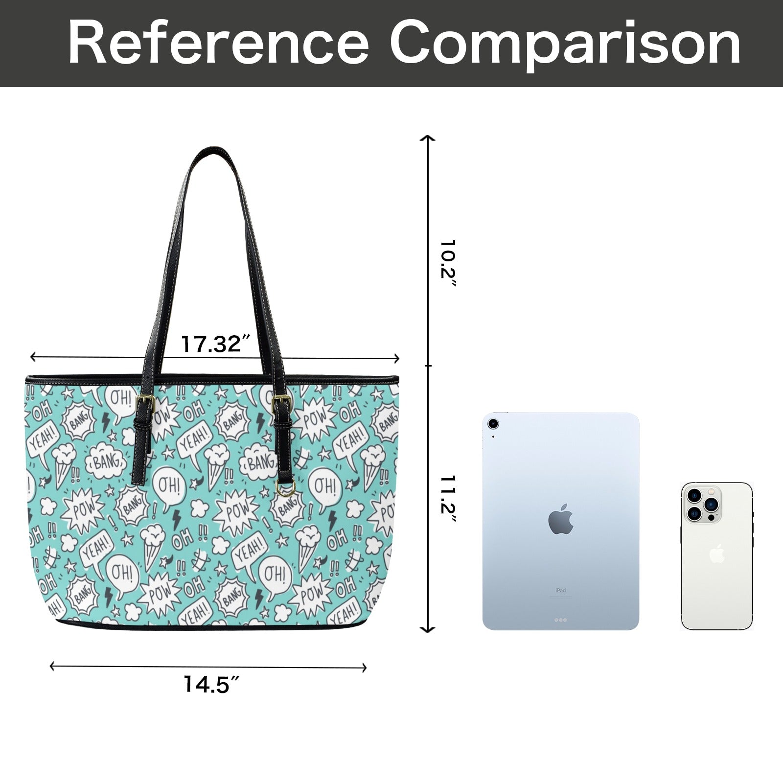 Comic Book Speech Bubbles - Leather Tote Bag-Large