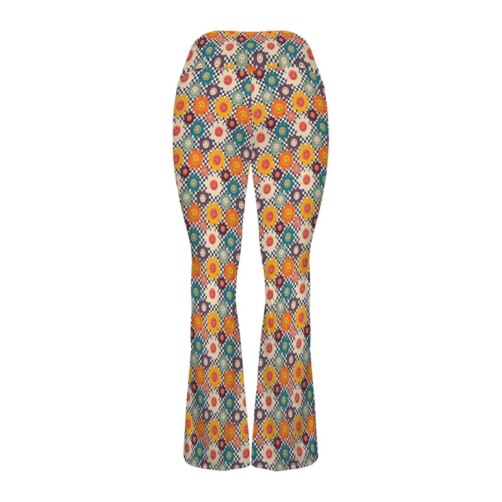 Happy Retro Flowers High Waist Crossover Tummy Control Flare Leggings High Waist Flare Leggings Printed Offshore Retro