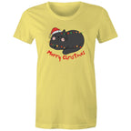 Merry Christmas Cat - Womens T-shirt Yellow Womens Christmas T-shirt Christmas Printed In Australia