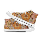 Orange Retro Floral Men's High Top Canvas Shoes Men's Classic High Top Canvas Shoes Plants Printed Offshore