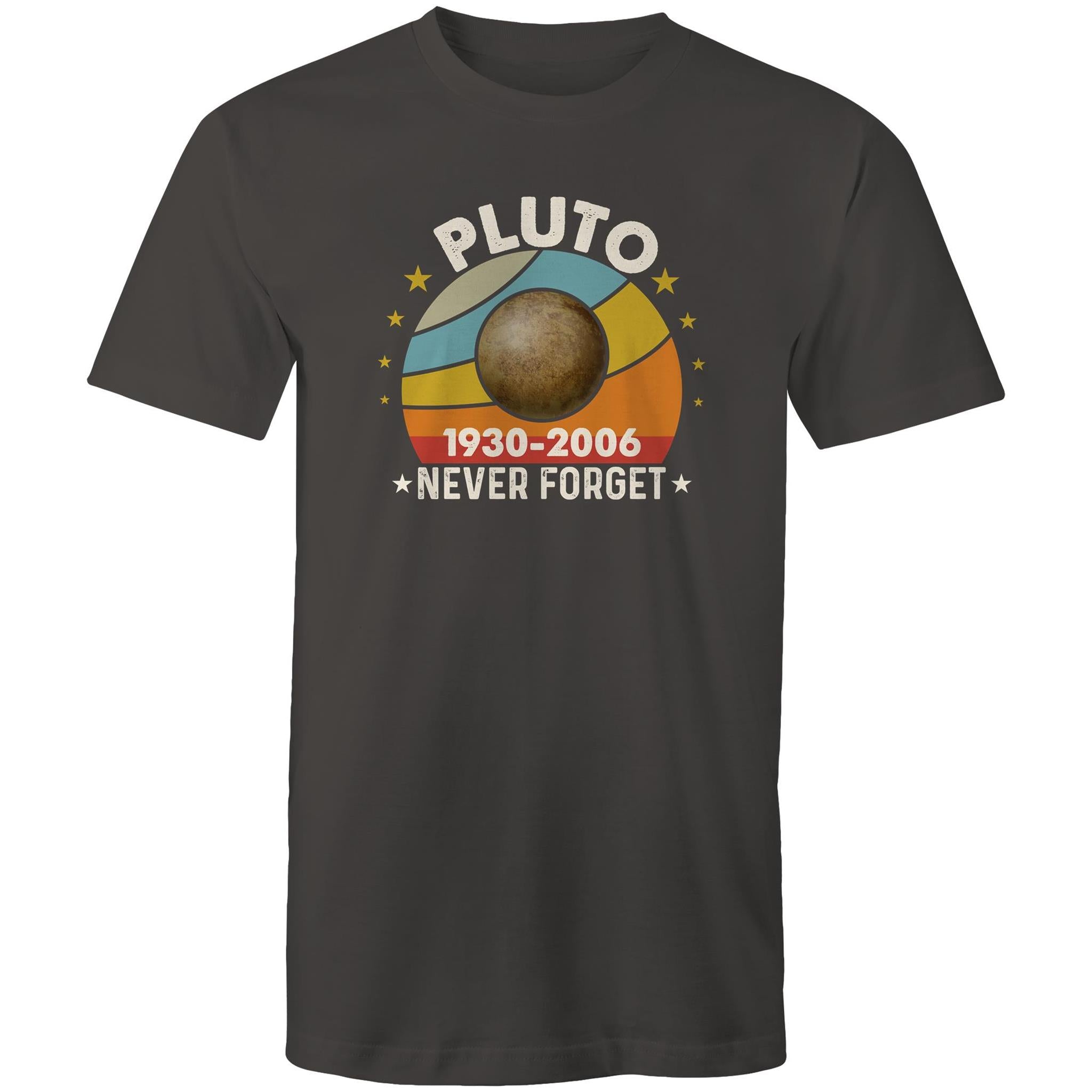 Never Forget Pluto - Mens T-Shirt Charcoal Mens T-shirt Printed In Australia Space