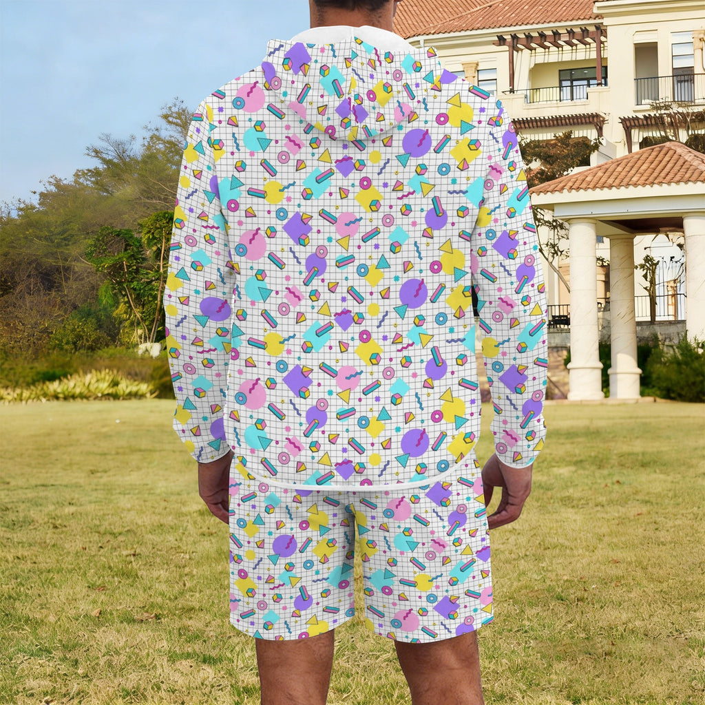80's Grid Men's Lightweight Sun Hoodie & Shorts Set Men's Lightweight Sun Hoodie & Shorts Printed Offshore Retro