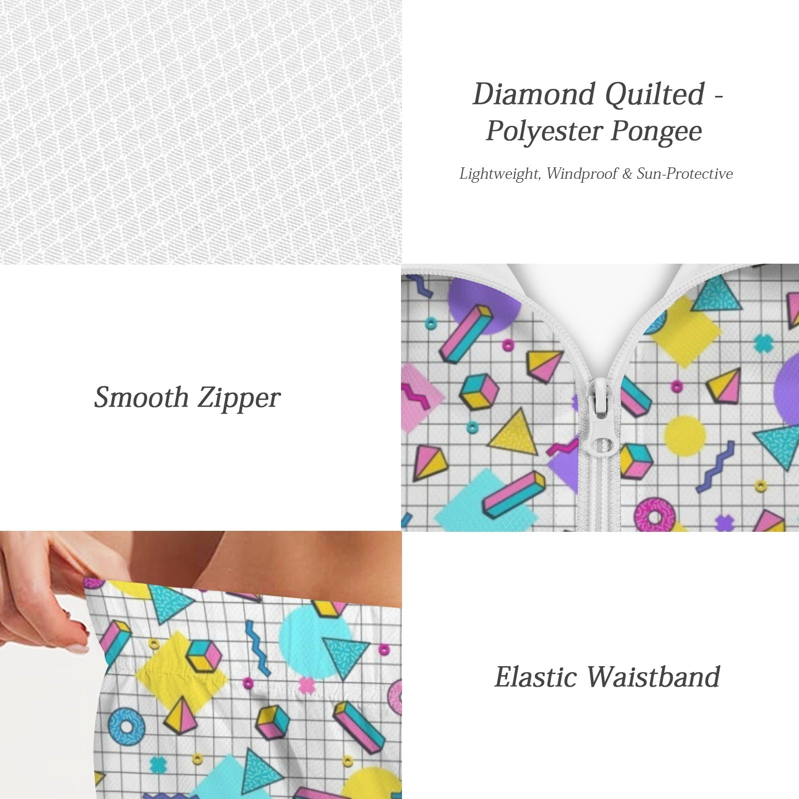 80's Grid - Women's Windbreaker Short Set Women's Windbreaker Short Set Printed Offshore Retro