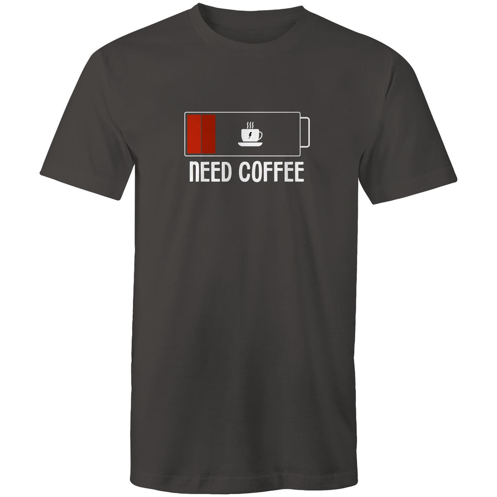Need Coffee, Empty Battery, Power Levels - Mens T-Shirt Charcoal Mens T-shirt Coffee Printed In Australia