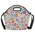 Hippie Butterfly And Flowers Neoprene Lunch Bag/Large (Model 1669) One Size Neoprene Lunch Bag Plants Printed Offshore