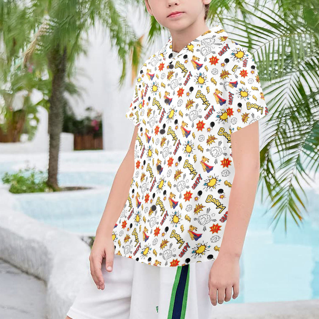 Super Dog Senior Kids Hawaiian Shirt Senior Kids Hawaiian Shirt 8-15 animal comic Printed Offshore