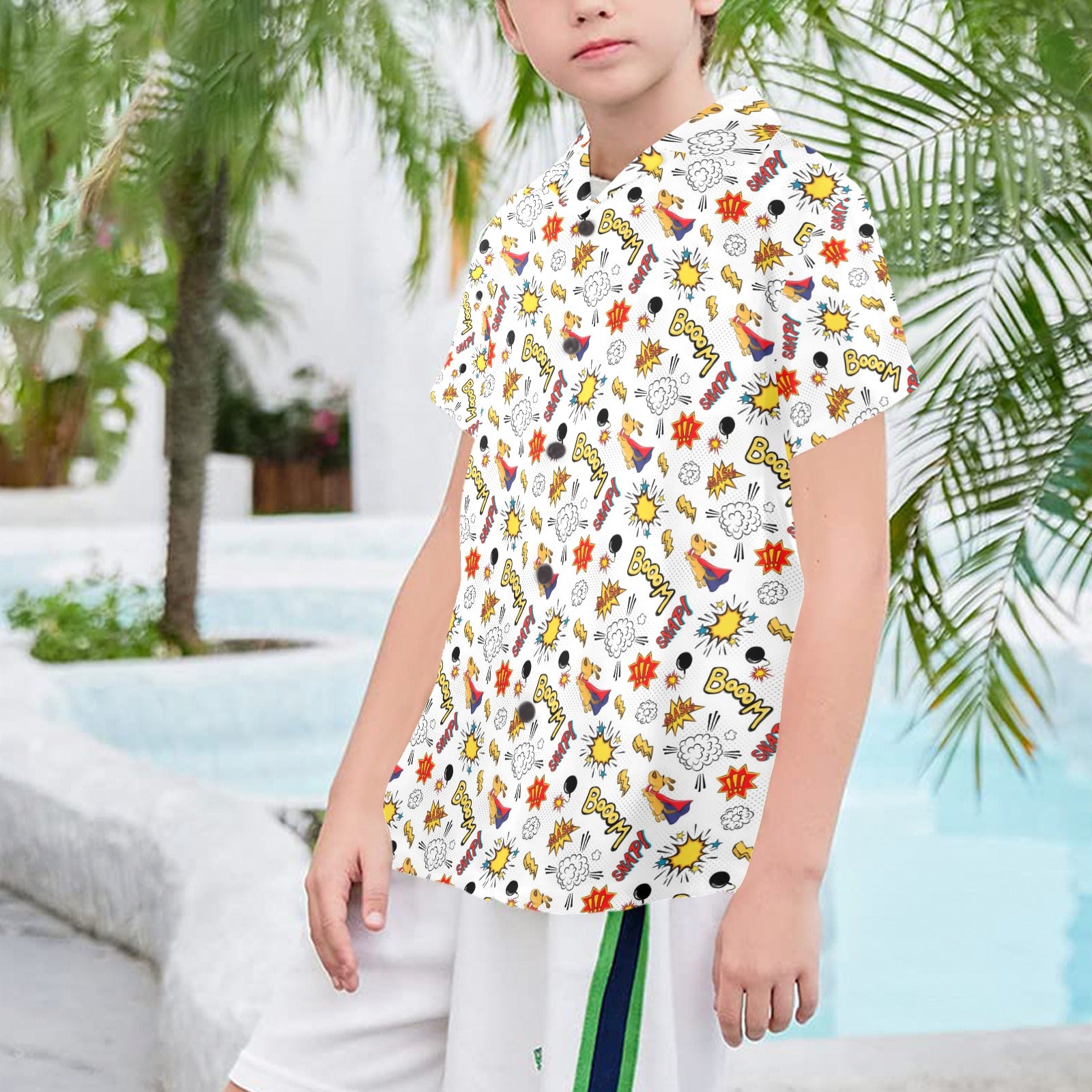 Super Dog Senior Kids Hawaiian Shirt Senior Kids Hawaiian Shirt 8-15 animal comic Printed Offshore