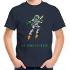 Alien Invasion, We Come In Peace - Kids Youth T-Shirt Navy Kids Youth T-shirt Printed In Australia Sci Fi