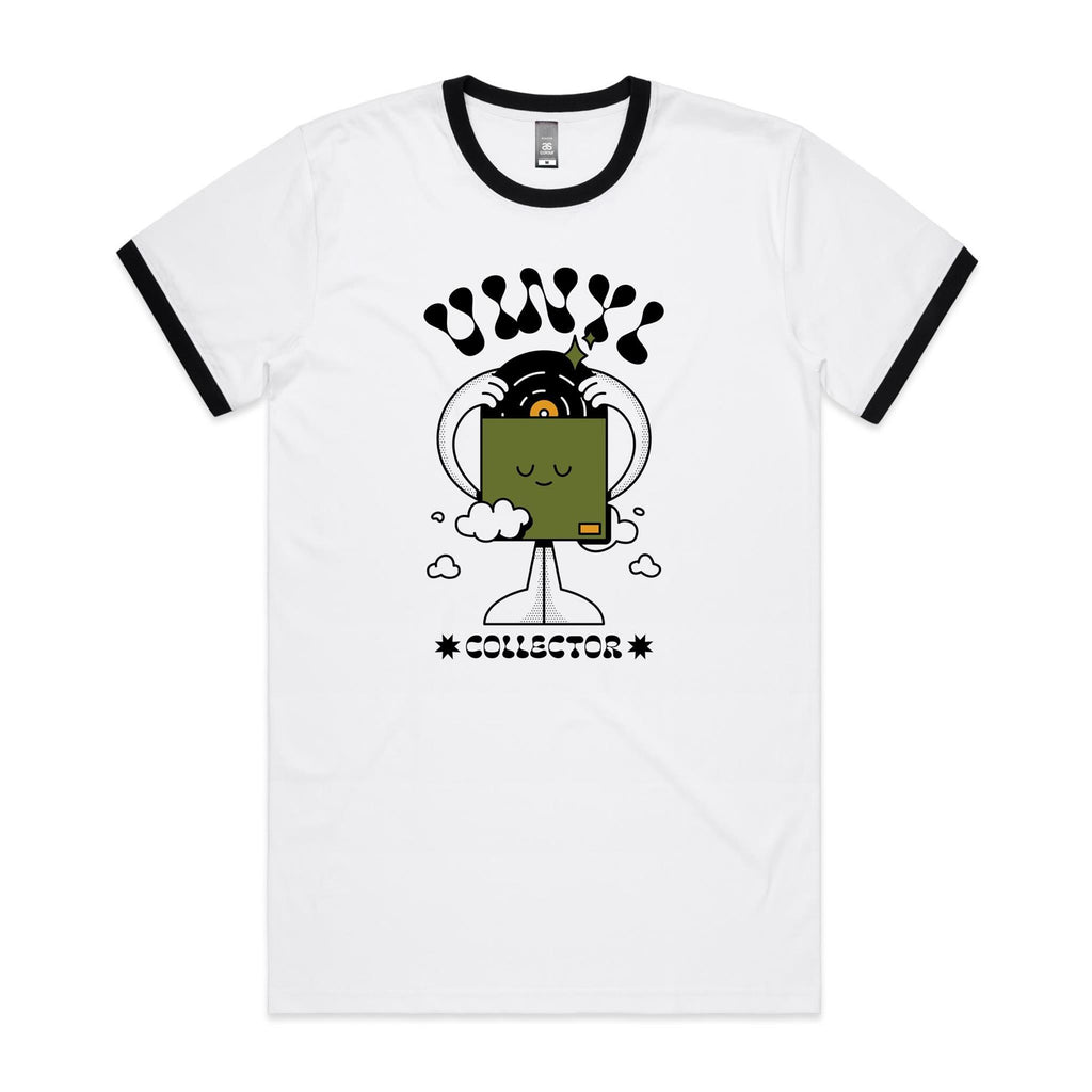 Vinyl Collector, Records - Staple Ringer Tee White Black Ringer T-Shirt Music Printed In Australia