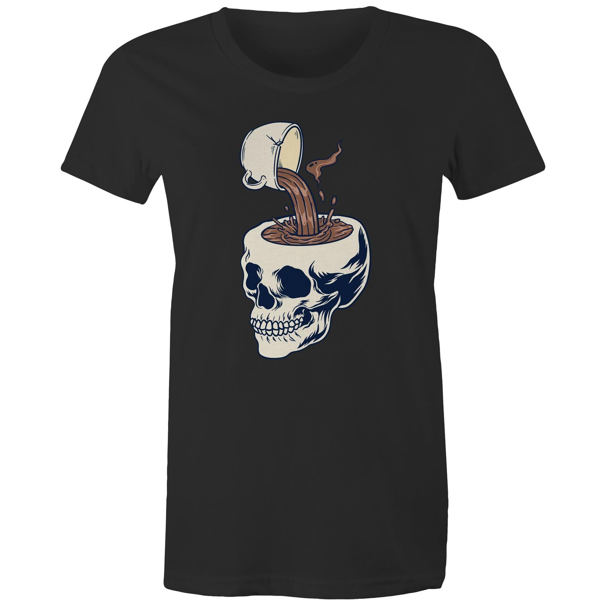 Coffee Skull - Womens T-shirt Black Womens T-shirt Coffee Printed In Australia