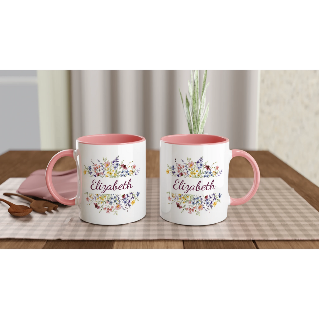 Personalise - Flower Frame Name - 11oz Ceramic Mug Personalised 11oz Mug customise Globally Fulfilled Name personalise Plants