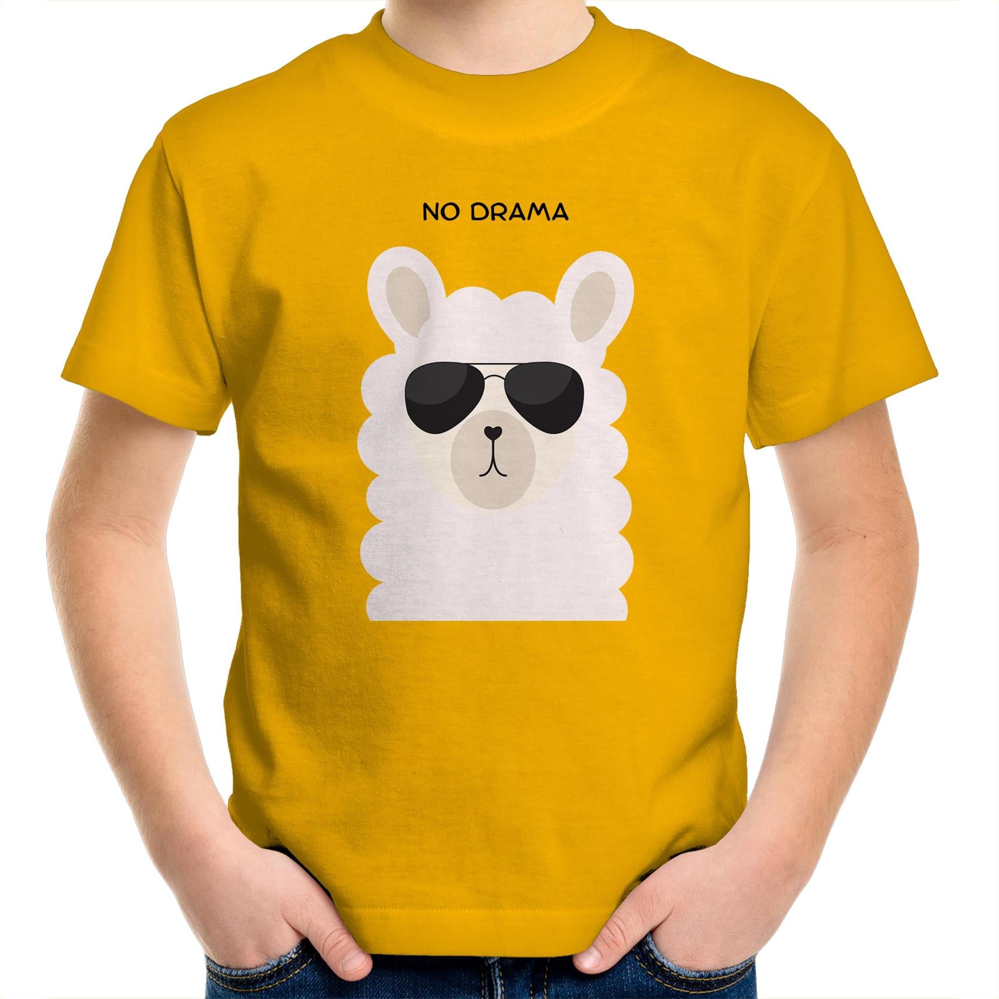 No Drama Llama - Kids Youth T-Shirt Gold Kids Youth T-shirt animal Printed In Australia