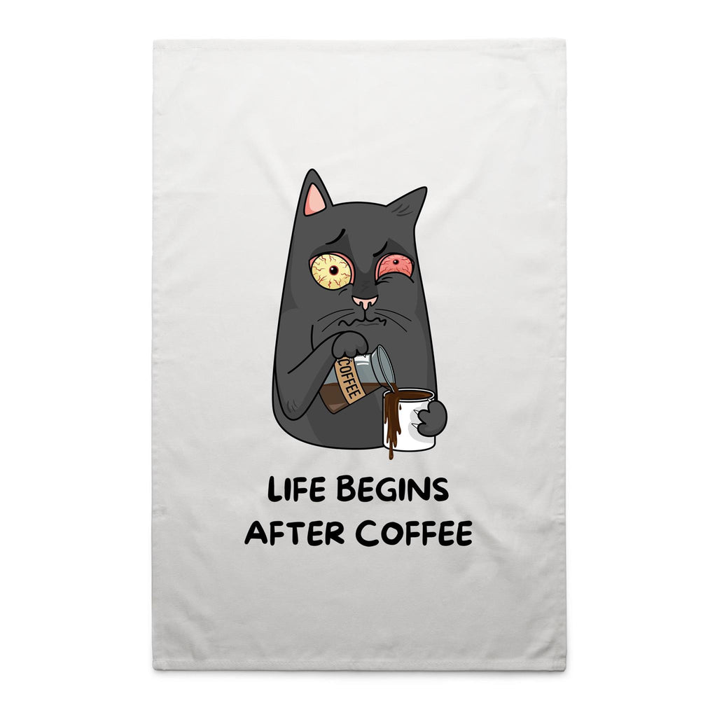 Life Begins After Coffee - AS Colour Tea Towel White One Size Tea Towel Coffee Printed In Australia