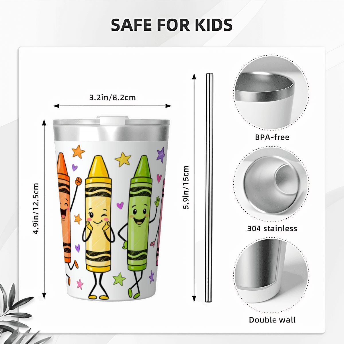 Cute Crayon Characters Small Stainless Steel Travel Mug Cup 12oz/350ml