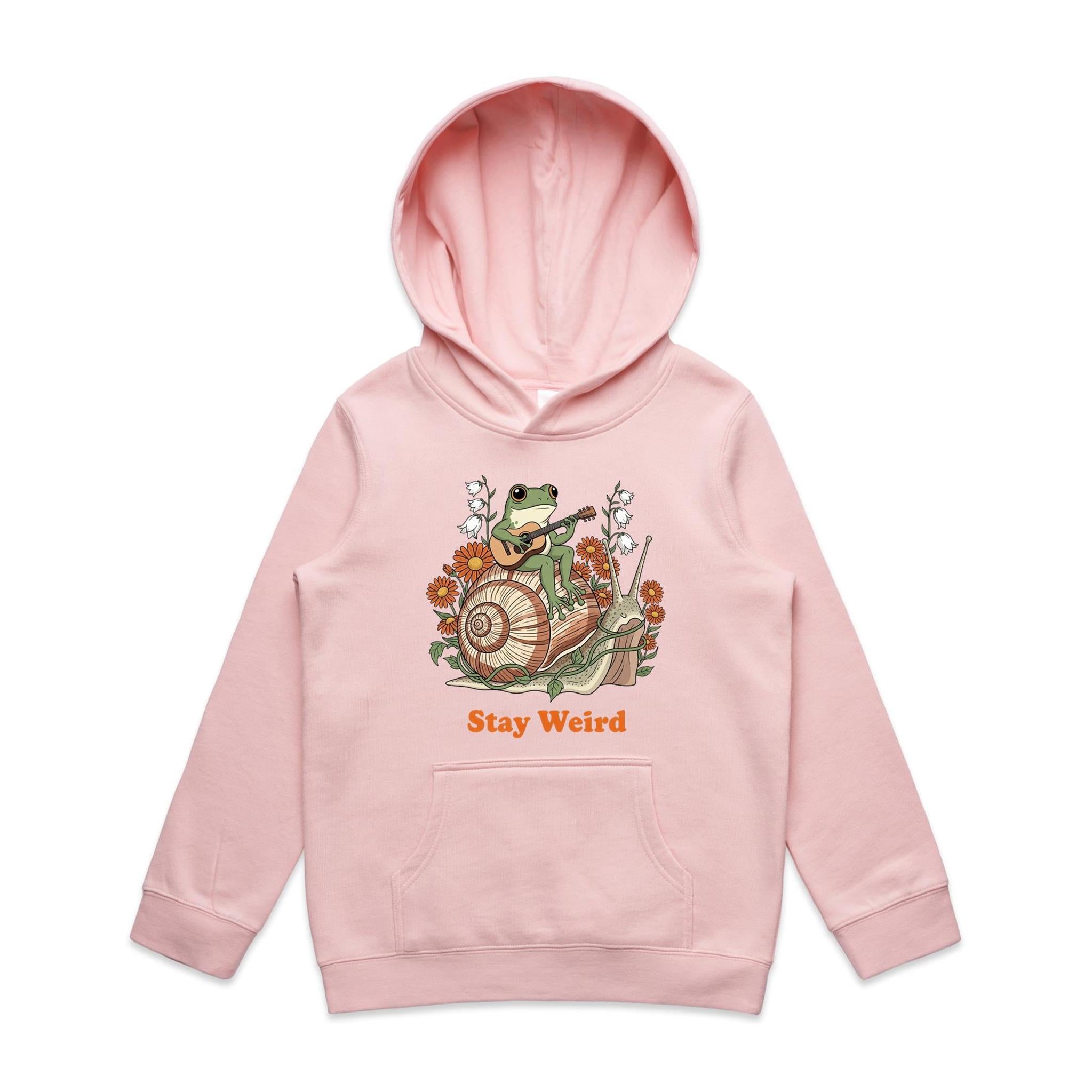 Stay Weird, Guitar Playing Frog On A Snail - Kids Hoodie