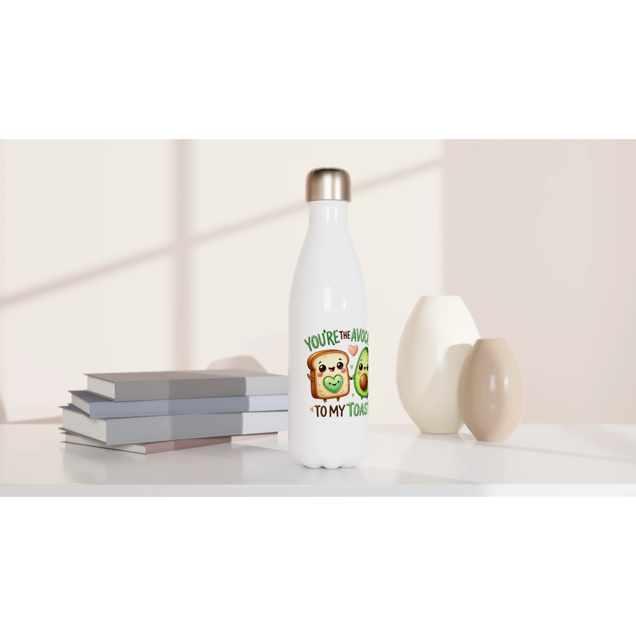 You're The Avocado To My Toast, Valentine - White 17oz Stainless Steel Water Bottle White Water Bottle Food Globally Fulfilled Love