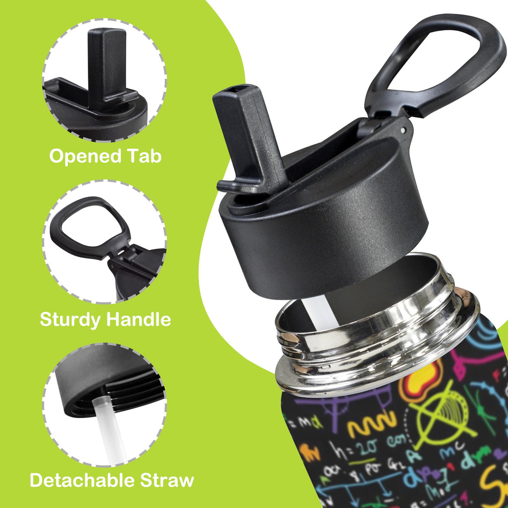 Colourful Maths Formulas 12oz Kids Water Bottle with Straw Lid