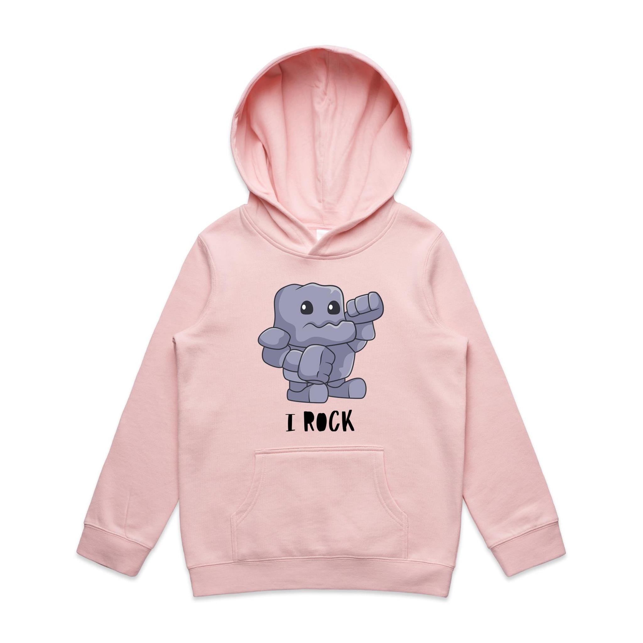 I Rock - Kids Hoodie Pink Kids Hoodie Printed In Australia