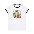 Audiobook Girlie AS Colour Women's AS Colour Ringer Tee White Black Womens Ringer T-shirt Printed In Australia Reading