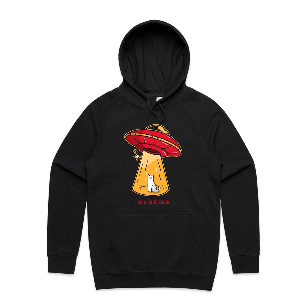 UFO, Here For The Cats - Mens Hoodie Black Mens Hoodie animal Printed In Australia Sci Fi