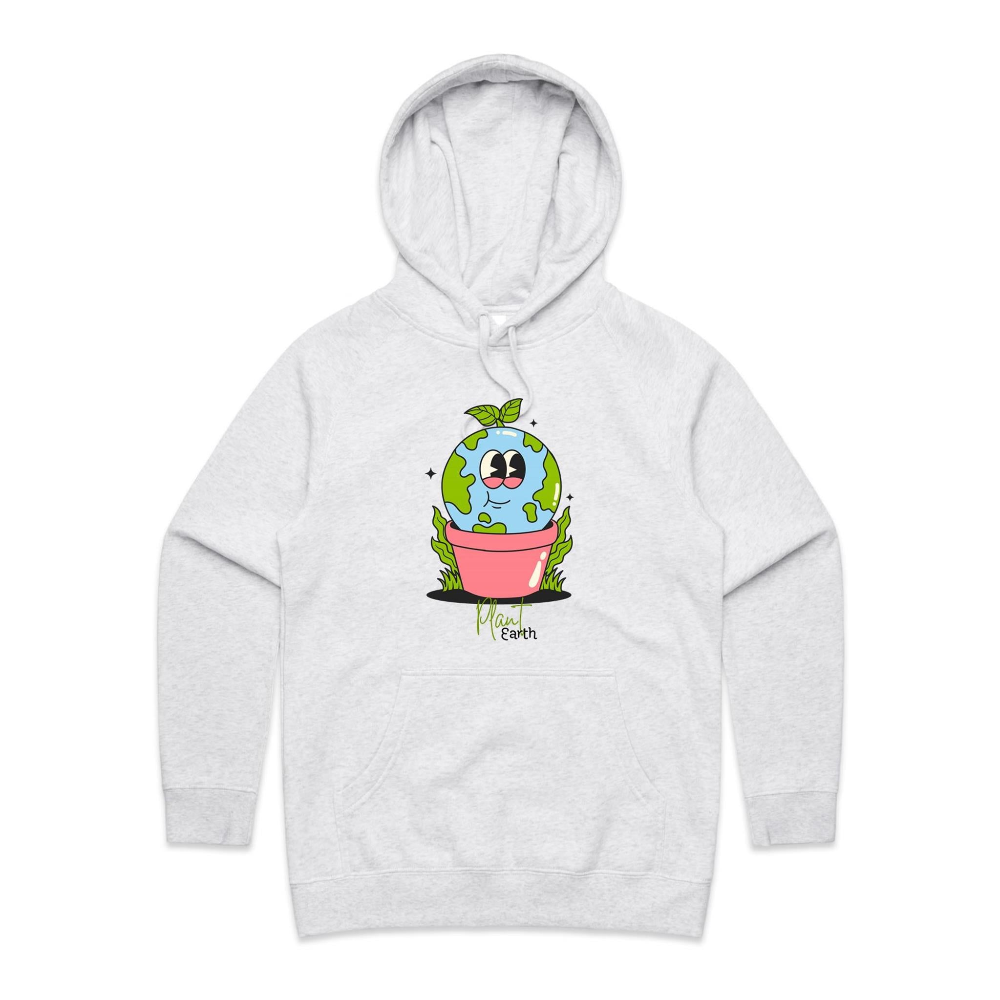 Plant Earth - Womens Hoodie White Marle Womens Hoodie Environment Plants Printed In Australia