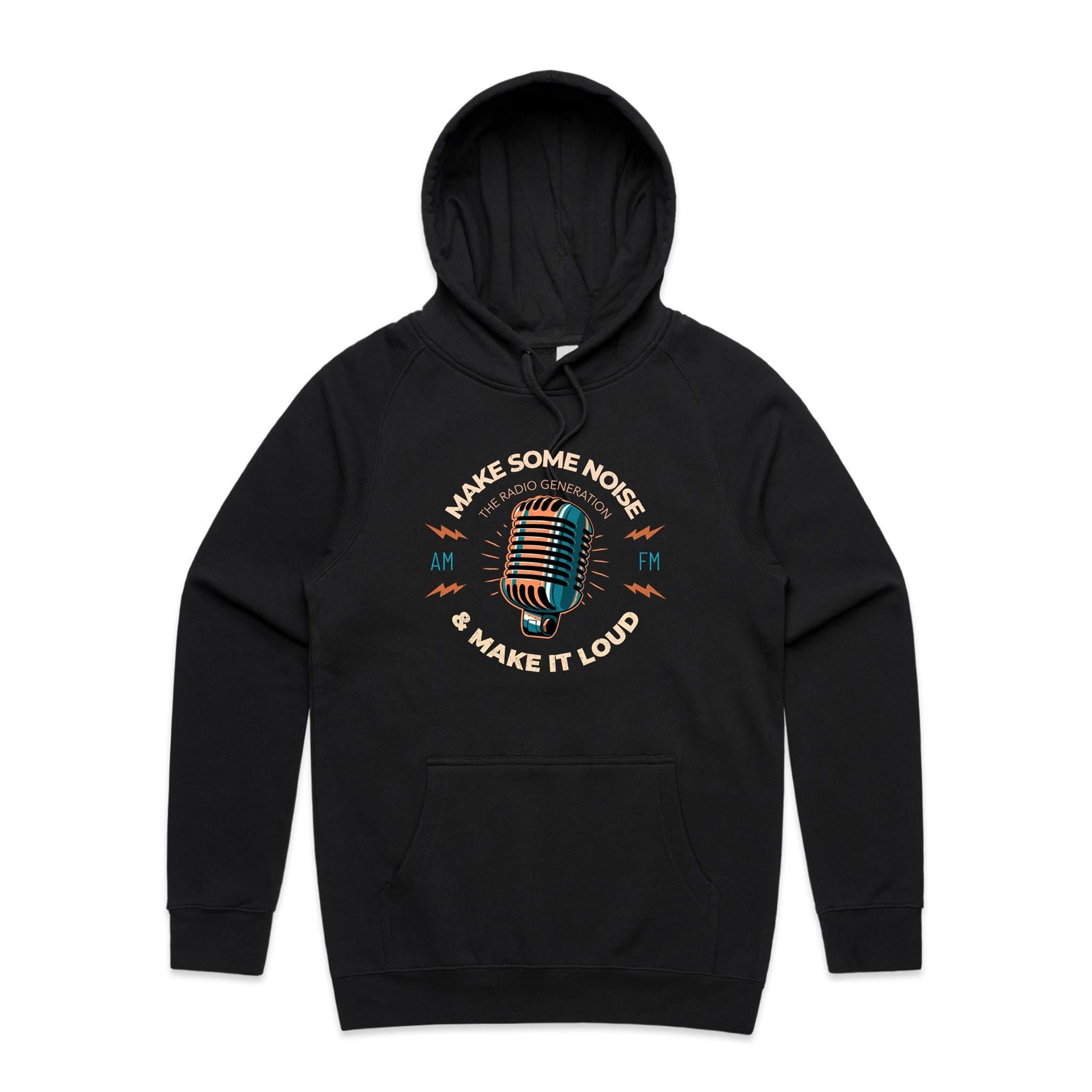 Make Some Noise, Retro Microphone - Mens Hoodie Black Mens Hoodie Music Printed In Australia Retro