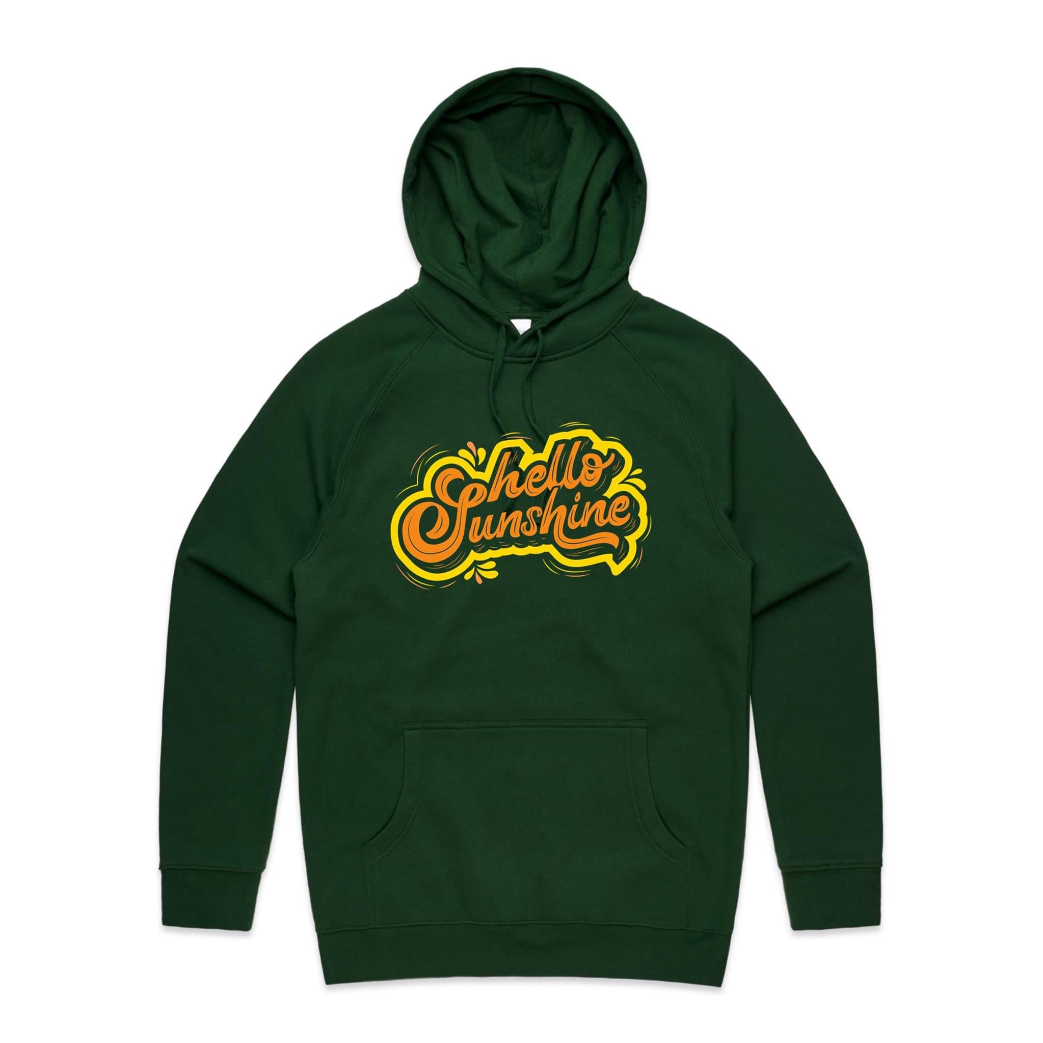 Hello Sunshine - Mens Hoodie Forest Green Mens Hoodie Printed In Australia Summer