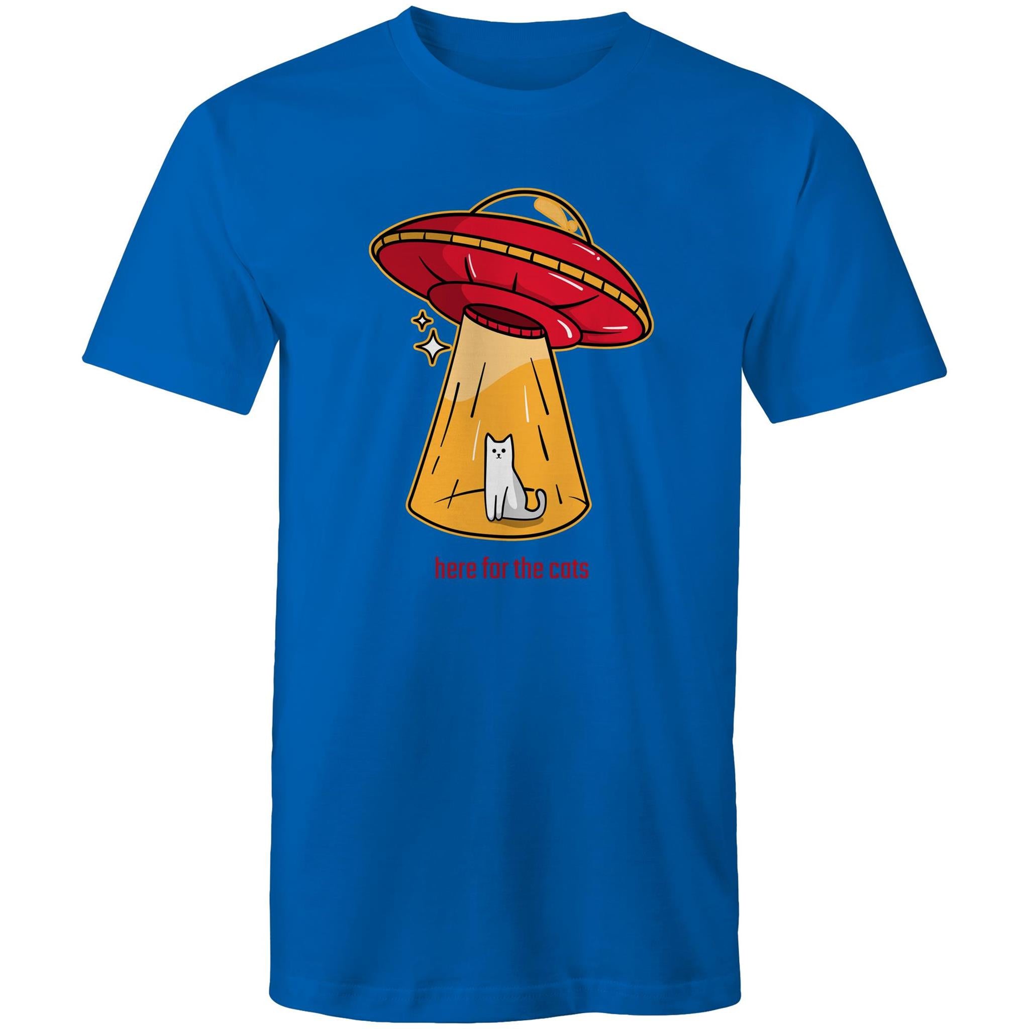 Here For The Cats, UFO - Mens T-Shirt Bright Royal Mens T-shirt animal Printed In Australia Sci Fi