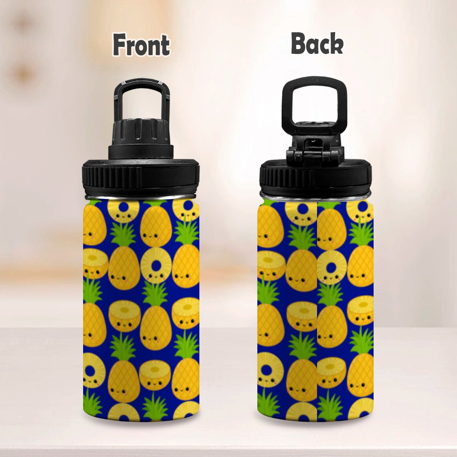 Happy Pineapples - Kids Water Bottle with Chug Lid (12 oz) Kids Water Bottle with Chug Lid Food Printed Offshore