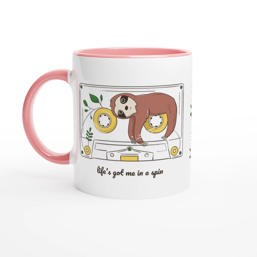 Personalised - Cassette, Life's Got Me In A Spin - White 11oz Ceramic Mug with Colour Inside Ceramic Pink Personalised 11oz Mug animal customise Globally Fulfilled Music personalise Retro