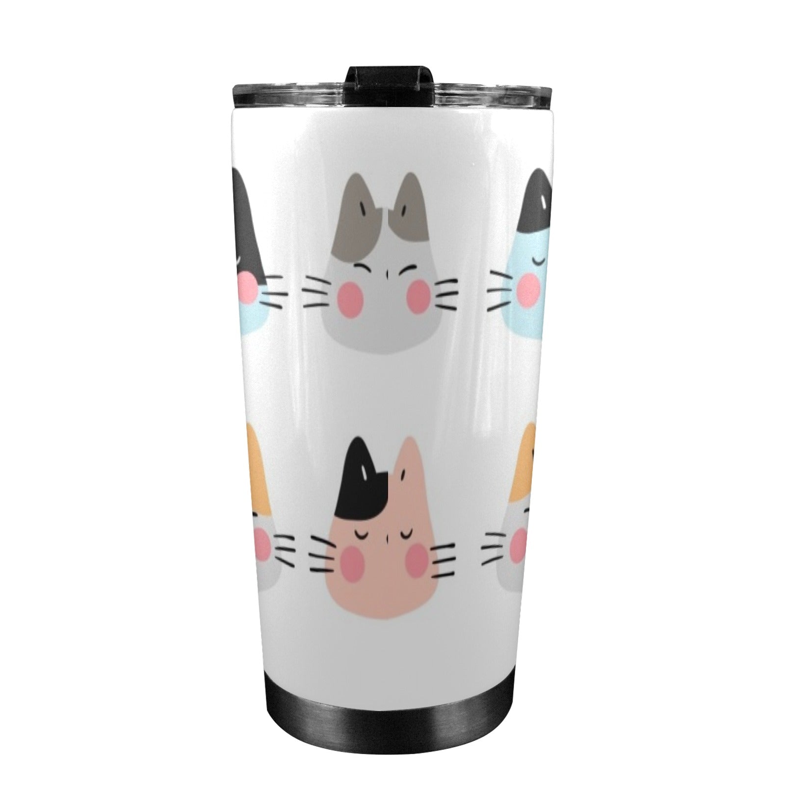 Cat Faces - 20oz Mobile Tumbler with Lid (Black Lock) 20oz Travel Mug animal Printed Offshore