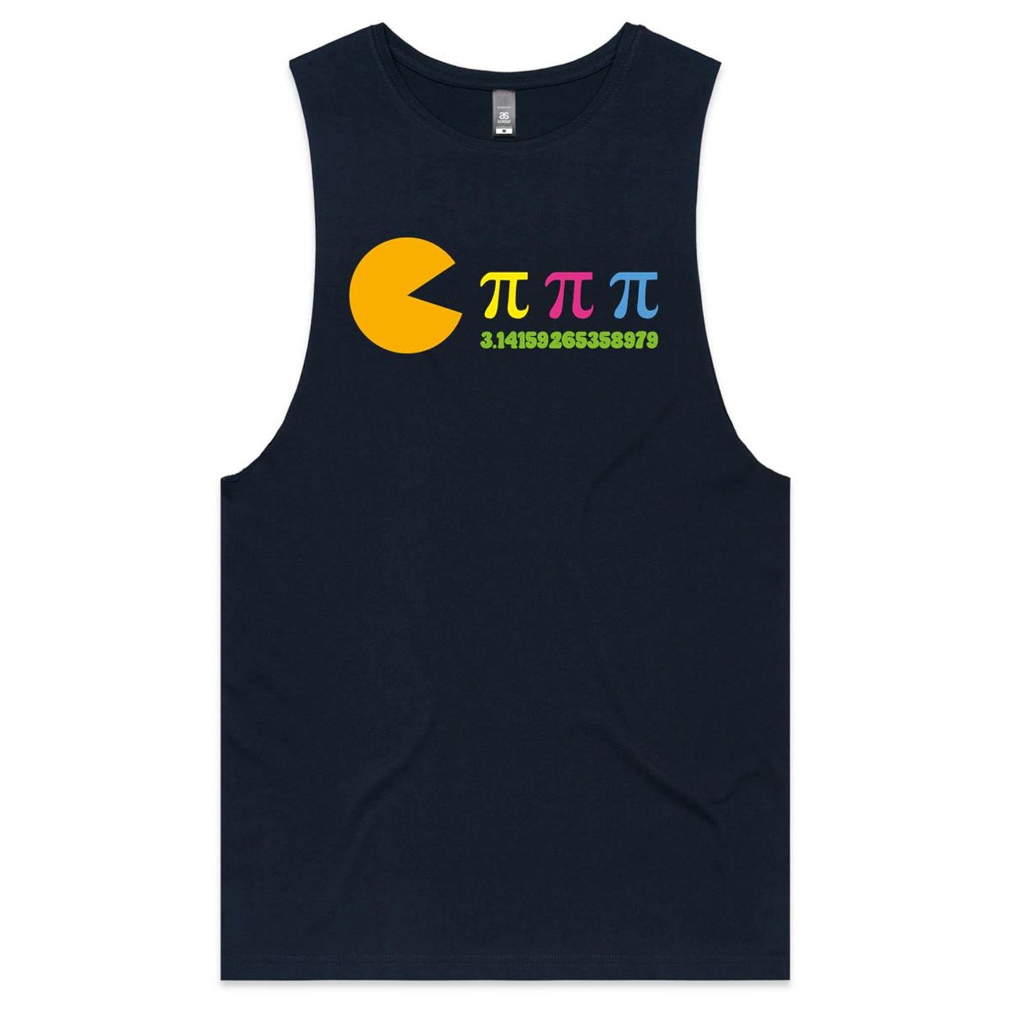 Hungry Pi - Mens Tank Top Tee Navy Drop Arm Tank Top Games Maths Printed In Australia