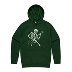 Skeleton Playing Guitar Men's AS Colour Hoodie Forest Green Mens Hoodie Music Printed In Australia