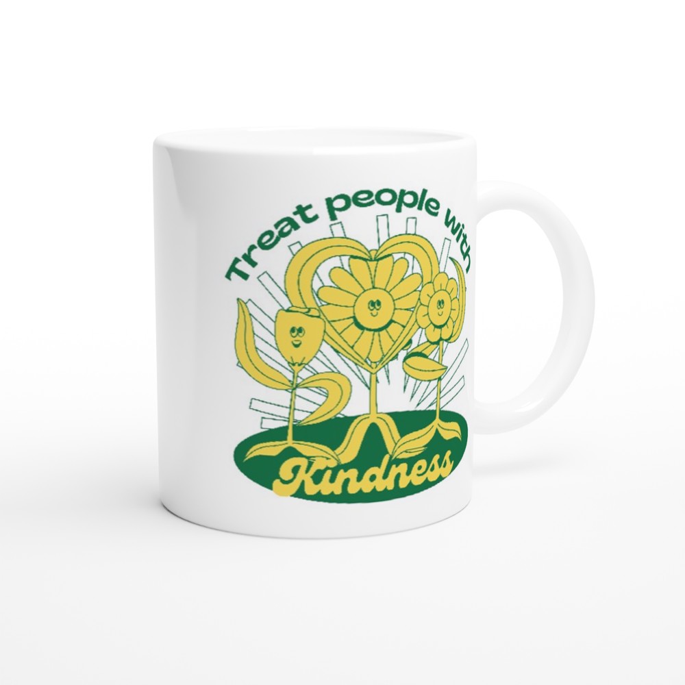 Treat People With Kindness - White 11oz Ceramic Mug White 11oz Mug funny Globally Fulfilled positivity retro