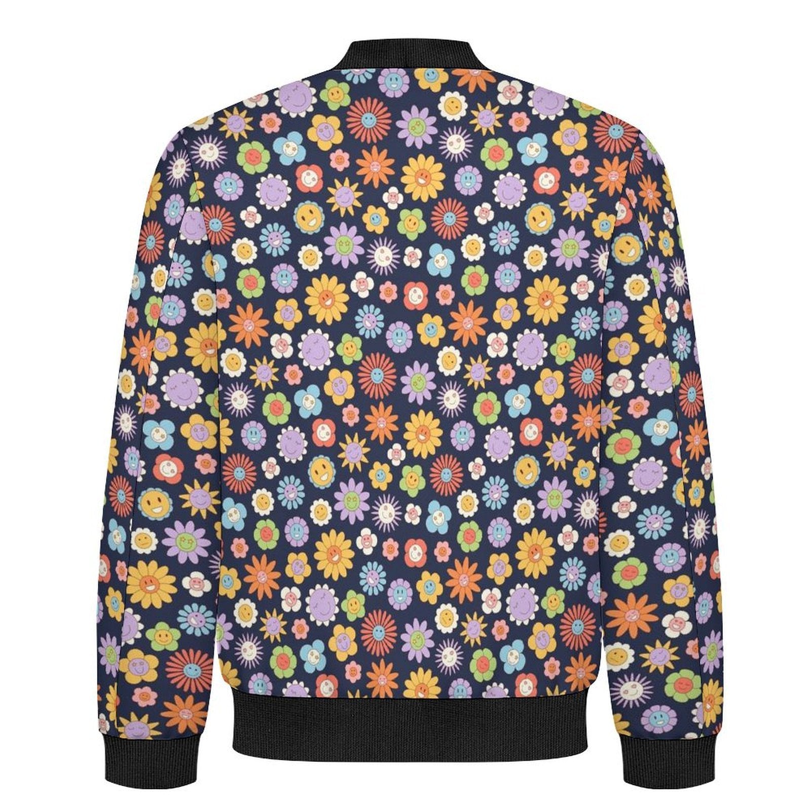 Groovy Flowers Men's Casual Zip‑Up Bomber Jacket