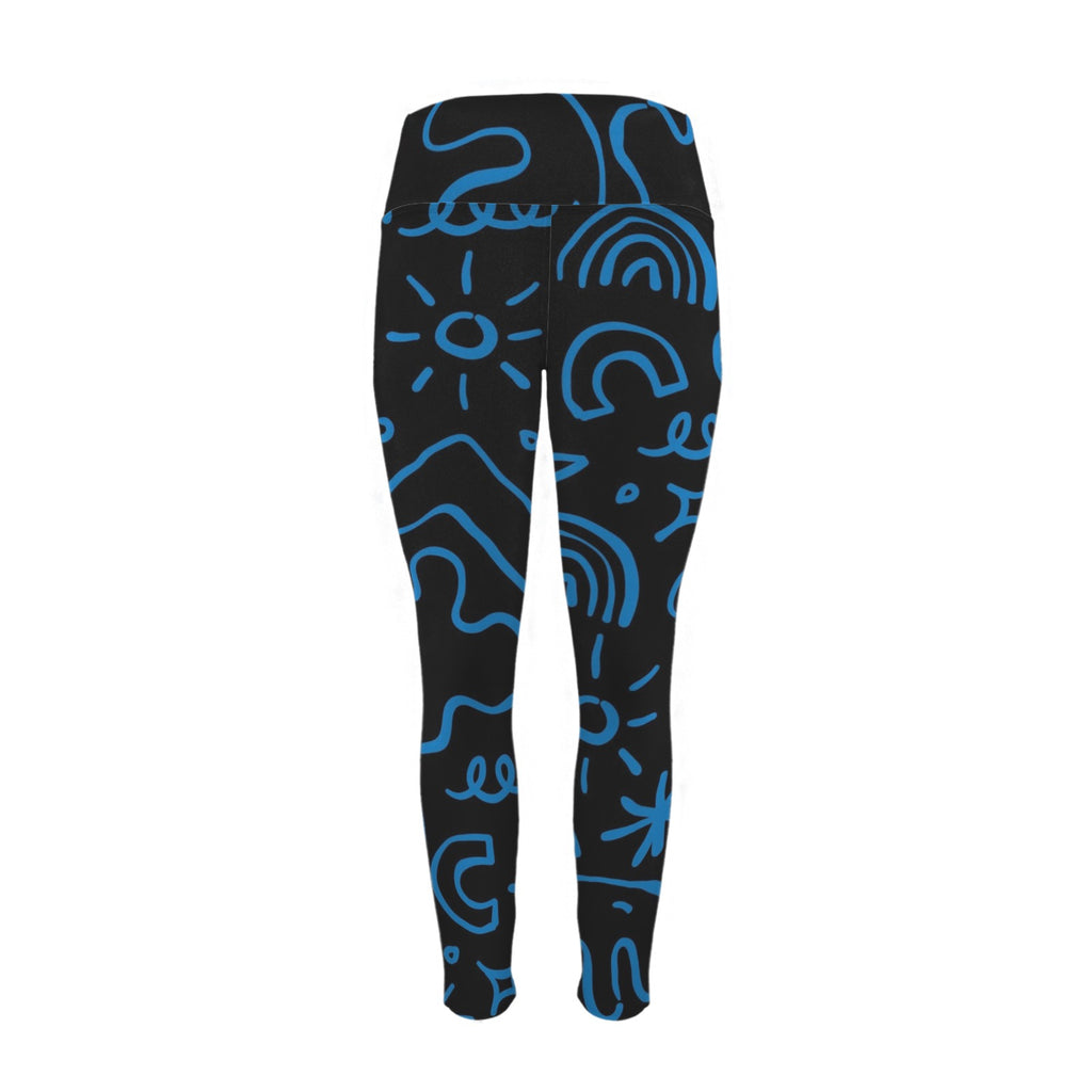 Blue Squiggle - Women's High Waist Pockets Yoga Leggings