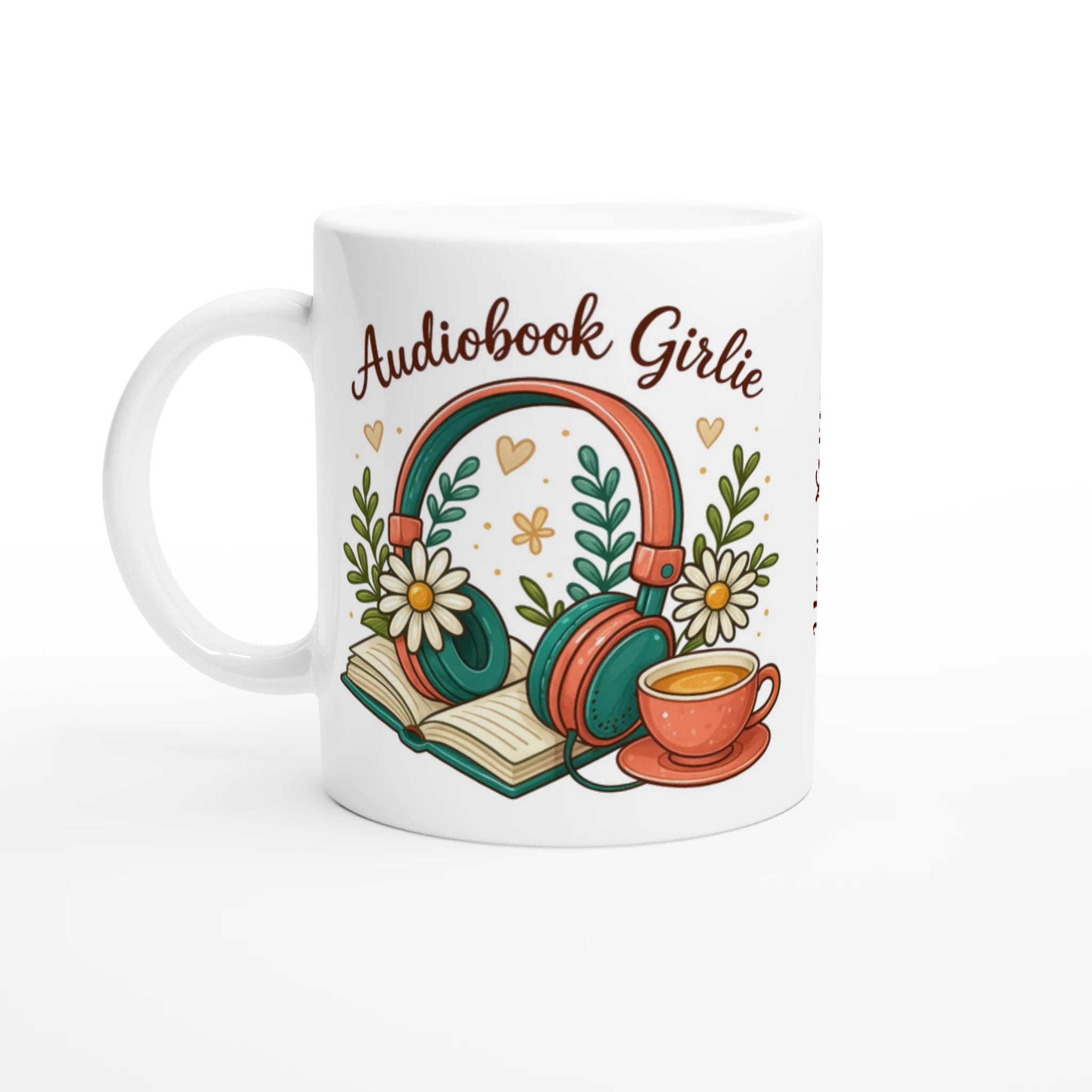 Personalised - Audiobook Girlie - White 11oz Ceramic Mug with Colour Inside Ceramic White Personalised 11oz Mug customise Globally Fulfilled personalise Reading