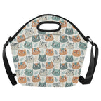 Cute Cat Faces Neoprene Lunch Bag/Large (Model 1669) One Size Neoprene Lunch Bag animal Printed Offshore