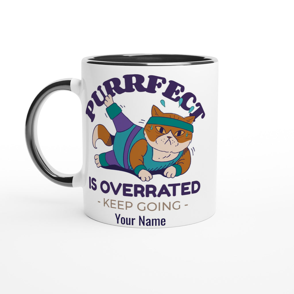 Personalised - Purrfect Is Overrated - White 11oz Ceramic Mug with Colour Inside Ceramic Black Personalised 11oz Mug Customise Fitness Globally Fulfilled Name Personalise