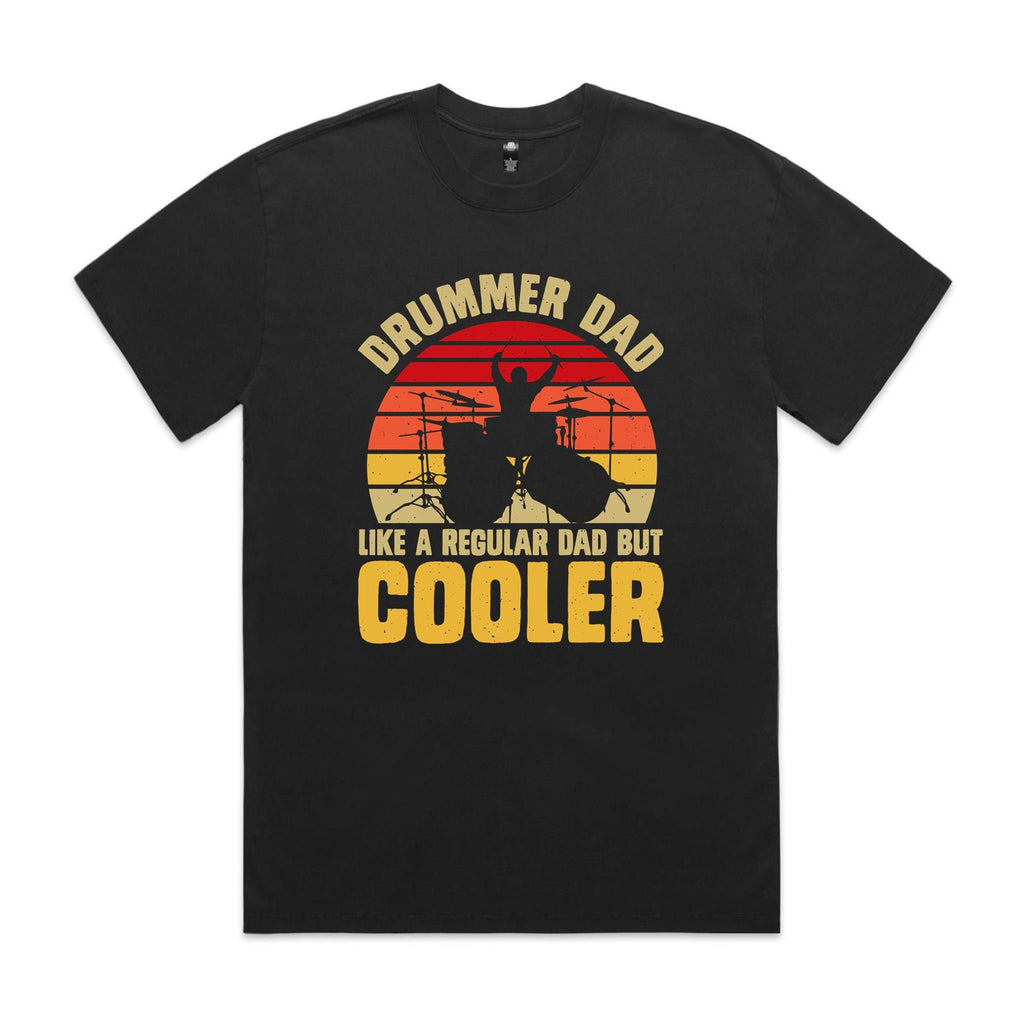 Drummer Dad AS Colour Heavy Faded Tee Unisex Faded Black Heavy Faded T-shirt Dad Music Printed In Australia