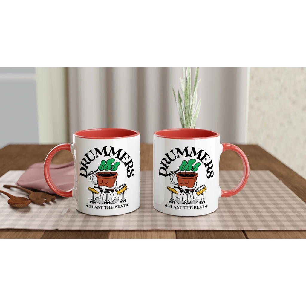 Personalised - Drummers - White 11oz Ceramic Mug with Colour Inside Personalised 11oz Mug customise Globally Fulfilled Music personalise Plants